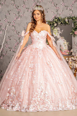 Ballkleid mit Blumenmuster und schulterfreiem Cape-Ärmeln von GLS Gloria GL3465