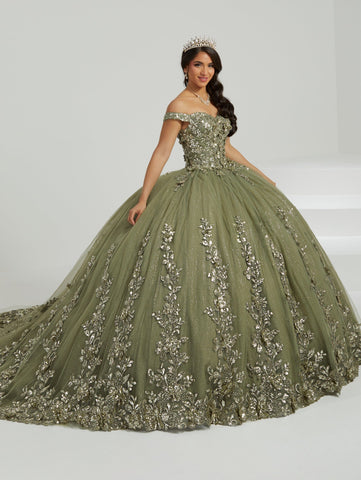 Schulterfreies Quinceanera-Kleid mit Blumenmuster von Fiesta Gowns 56484