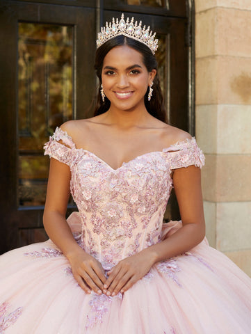 Schulterfreies Quinceanera-Kleid mit Blumenmuster von House of Wu 26061
