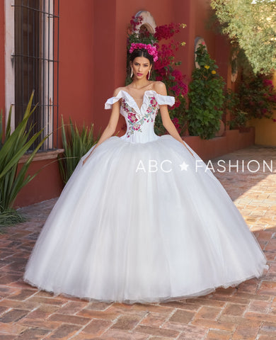 Schulterfreies Quinceanera-Kleid mit Blumenmuster von Ragazza M41-141