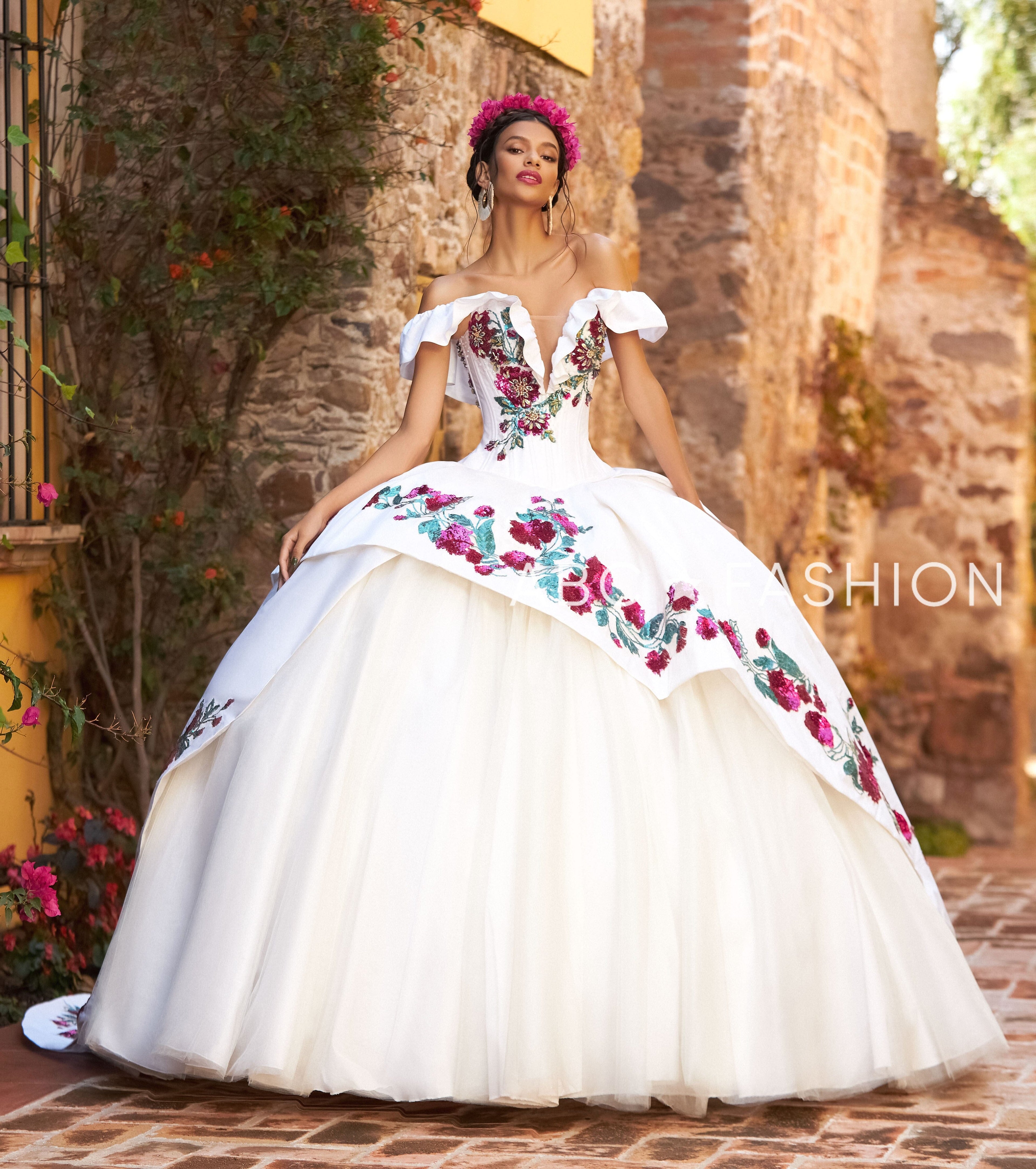 Floral Off Shoulder Quinceanera Dress by Ragazza M41-141