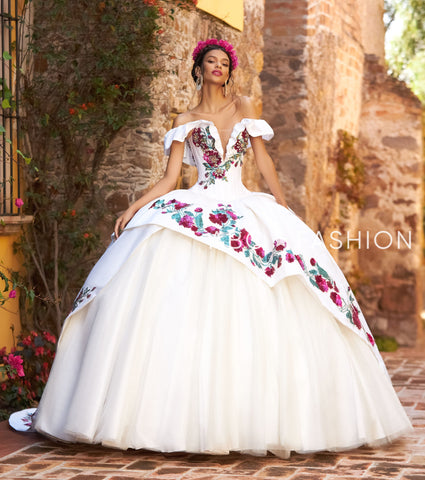 Schulterfreies Quinceanera-Kleid mit Blumenmuster von Ragazza M41-141