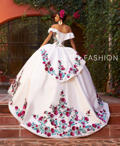Schulterfreies Quinceanera-Kleid mit Blumenmuster von Ragazza M41-141