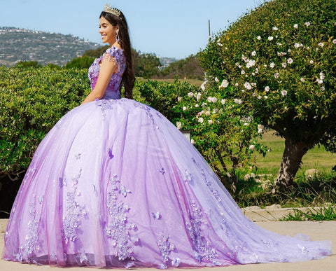Ballkleid mit Flügelärmeln und floralem Ombre-Muster von Cinderella Couture 8088J