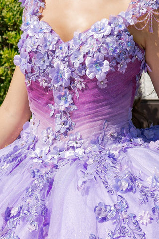 Ballkleid mit Flügelärmeln und floralem Ombre-Muster von Cinderella Couture 8088J
