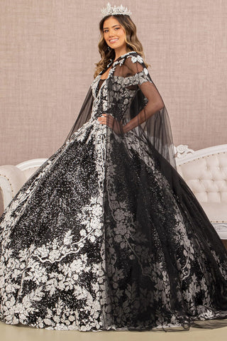 Ballkleid mit Umhang und Blumendruck von Elizabeth K GL3168