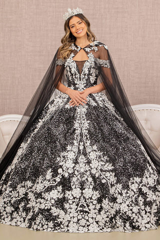 Ballkleid mit Umhang und Blumendruck von Elizabeth K GL3168
