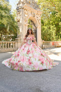 Abito da Quinceañera Spalle Scoperte con Stampa Floreale di Amarra 54214