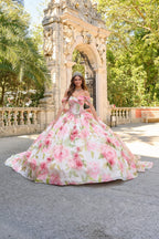 Floral Print Off Shoulder Quinceanera Dress by Amarra 54214