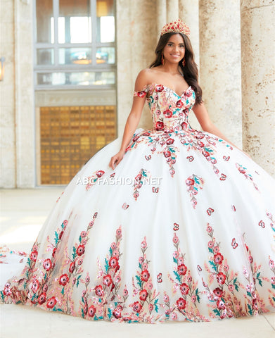 Quinceanera-Kleid mit Blumendruck von House of Wu 26039