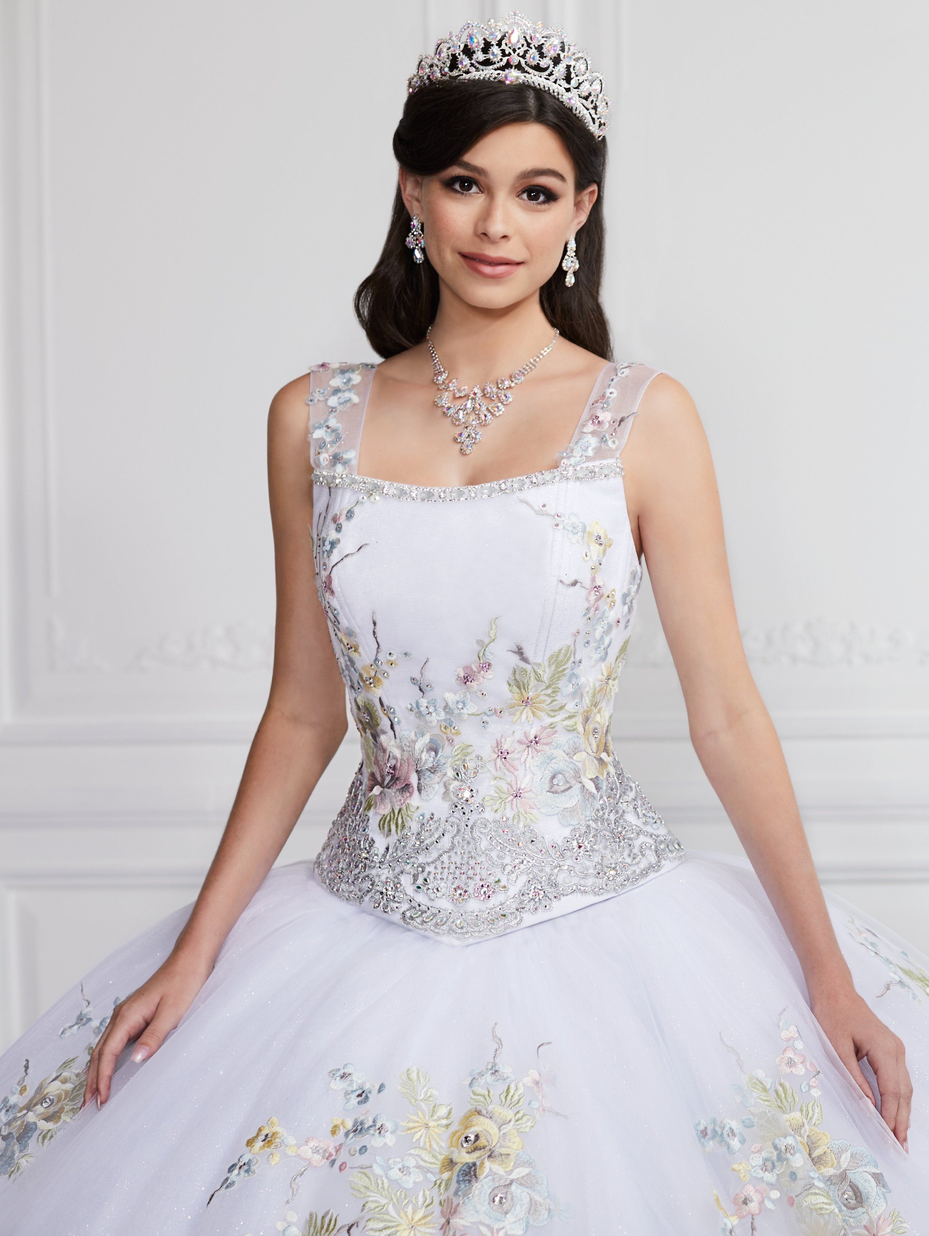 Floral Quinceanera Dress with Detachable Straps by LA Glitter 24067