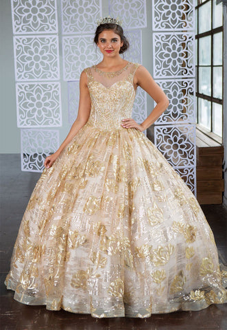 Quinceanera-Kleid mit floralem Pailletten-Illusion von Calla KY77239