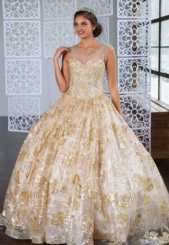 Quinceanera-Kleid mit floralem Pailletten-Illusion von Calla KY77239