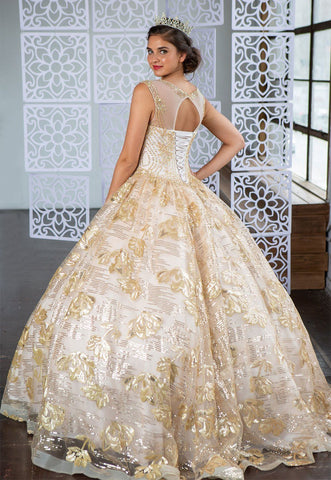 Quinceanera-Kleid mit floralem Pailletten-Illusion von Calla KY77239