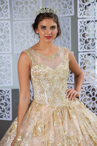 Quinceanera-Kleid mit floralem Pailletten-Illusion von Calla KY77239