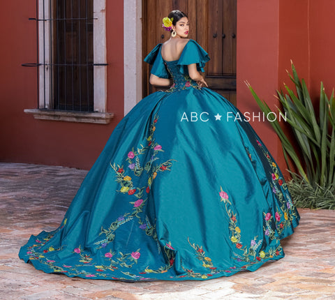 Quinceanera-Kleid mit Blumenmuster und kurzen Ärmeln von Ragazza MV43-143