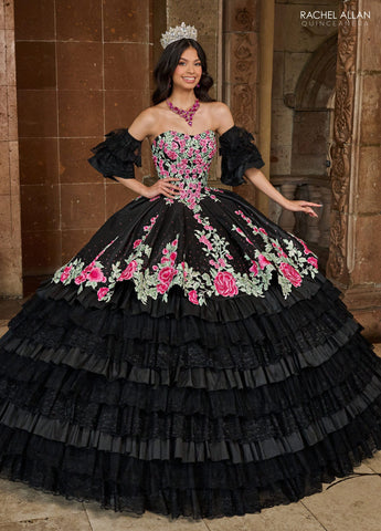 Vestido de quinceanera floral em camadas e renda, de Rachel Allan RQ5002