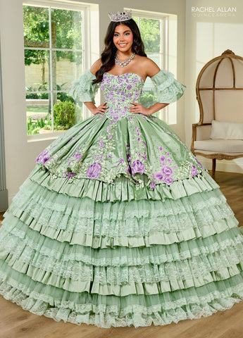 Vestido de quinceanera floral em camadas e renda, de Rachel Allan RQ5002