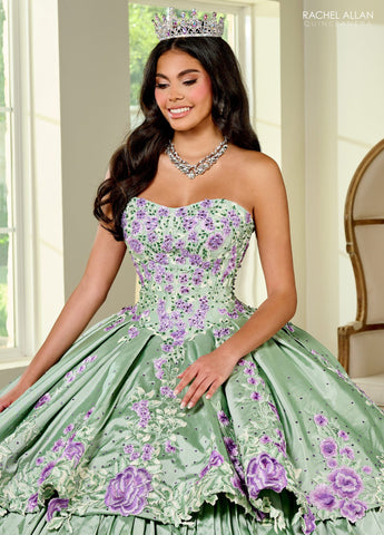 Vestido de quinceanera floral em camadas e renda, de Rachel Allan RQ5002