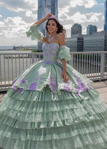 Vestido de quinceanera floral em camadas e renda, de Rachel Allan RQ5002