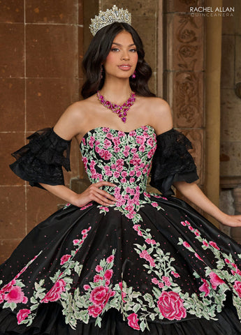 Vestido de quinceanera floral em camadas e renda, de Rachel Allan RQ5002