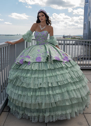 Vestido de quinceanera floral em camadas e renda, de Rachel Allan RQ5002