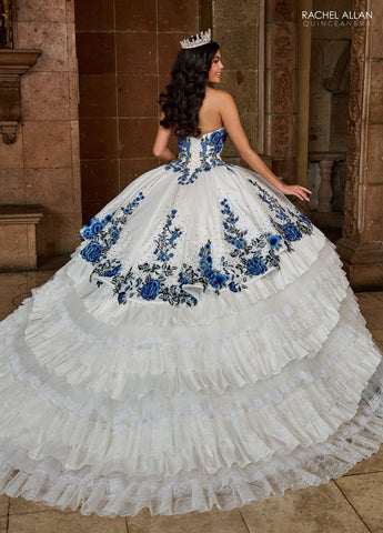 Vestido de quinceanera floral em camadas e renda, de Rachel Allan RQ5002