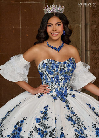 Vestido de quinceanera floral em camadas e renda, de Rachel Allan RQ5002