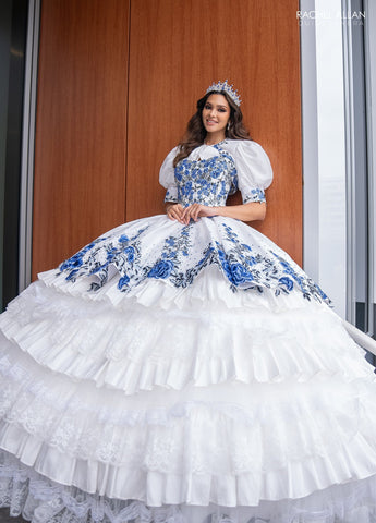 Vestido de quinceanera floral em camadas e renda, de Rachel Allan RQ5002
