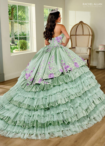 Vestido de quinceanera floral em camadas e renda, de Rachel Allan RQ5002