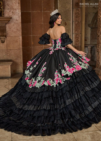 Vestido de quinceanera floral em camadas e renda, de Rachel Allan RQ5002