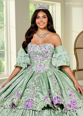 Vestido de quinceanera floral em camadas e renda, de Rachel Allan RQ5002