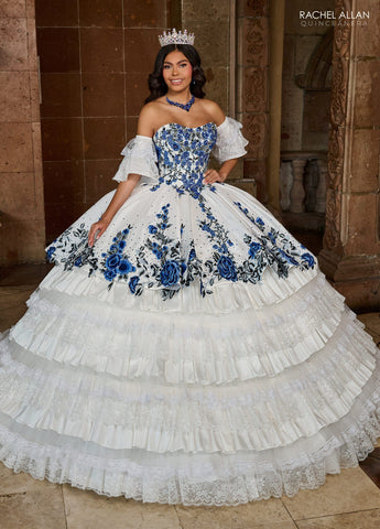 Vestido de quinceanera floral em camadas e renda, de Rachel Allan RQ5002