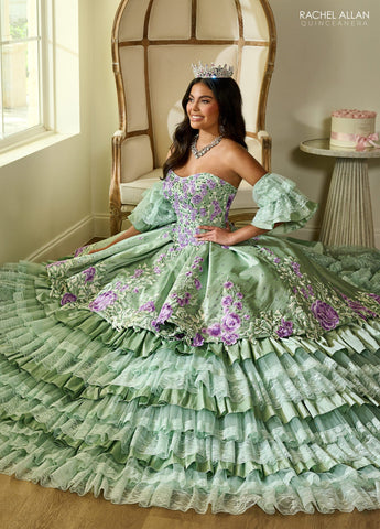Vestido de quinceanera floral em camadas e renda, de Rachel Allan RQ5002