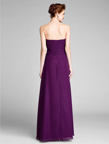 Etuikleid/Säulenkleid für die Brautmutter, wandelbares Kleid, trägerlos, bodenlang, Chiffon, ärmellos, nein, mit Kristallen, seitliche Drapierung