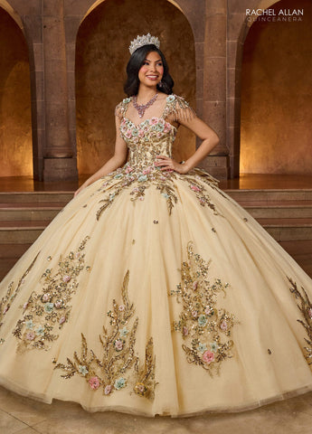 Quinceanera-Kleid mit Fransen und Flügelärmeln von Rachel Allan RQ3126