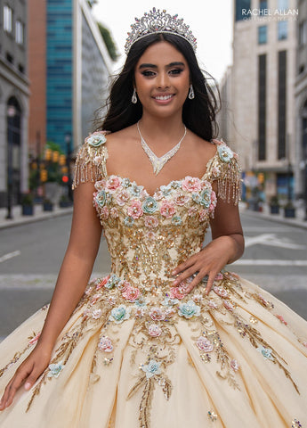 Quinceanera-Kleid mit Fransen und Flügelärmeln von Rachel Allan RQ3126