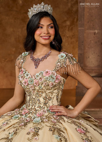Quinceanera-Kleid mit Fransen und Flügelärmeln von Rachel Allan RQ3126