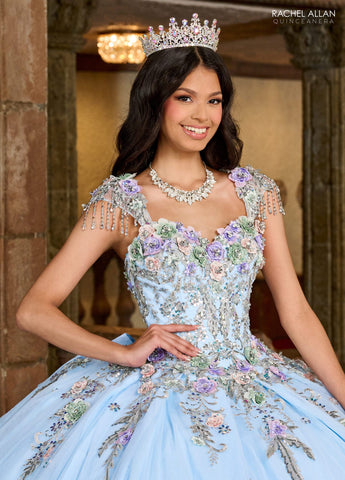 Quinceanera-Kleid mit Fransen und Flügelärmeln von Rachel Allan RQ3126