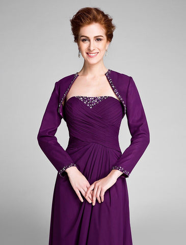 Etuikleid/Säulenkleid für die Brautmutter, wandelbares Kleid, trägerlos, bodenlang, Chiffon, ärmellos, nein, mit Kristallen, seitliche Drapierung