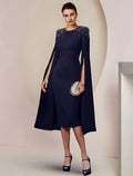 Abito da Sposa per Madre della Sposa / Colonna Abito da Cerimonia Ospite di Nozze Elegante Scollatura a Cuore Lunghezza al Ginocchio Chiffon Elasticizzato Manica Lunga con Perline