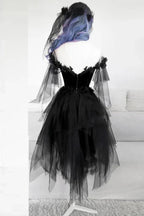SCHWARZ RUNDER AUSSCHNITT TULLE SPITZE KURZES ABSCHLUSSBALLKLEID SCHWARZES ABENDKLEID S14739