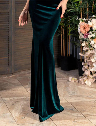 Meerjungfrau/Trompete Mutter der Braut Kleid Hochzeitsgast Elegante Jewel Neck Bodenlangen Samt Halbe Ärmel Keine mit gerüschten Volltonfarbe