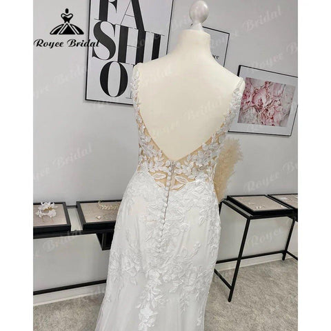 Gelinlik Spitze Tiefer V-ausschnitt Meerjungfrau Hochzeit Kleid für Frauen 2024 Boho Brautkleid Backless Spaghetti-trägern abito da spos 