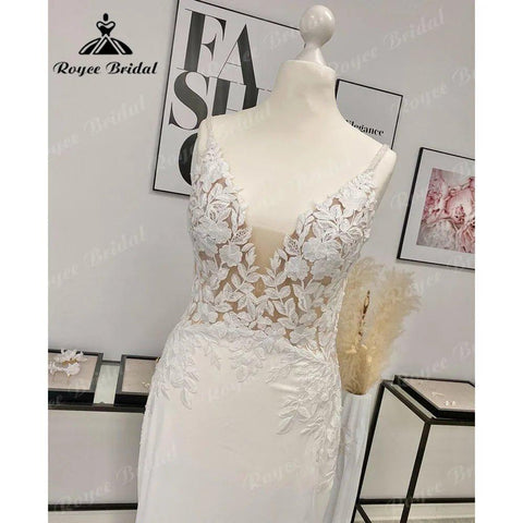 Gelinlik Spitze Tiefer V-ausschnitt Meerjungfrau Hochzeit Kleid für Frauen 2024 Boho Brautkleid Backless Spaghetti-trägern abito da spos 
