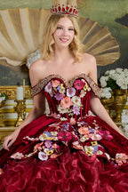 Off Shoulder Ruffled Ball Gown by Elizabeth K GL3638