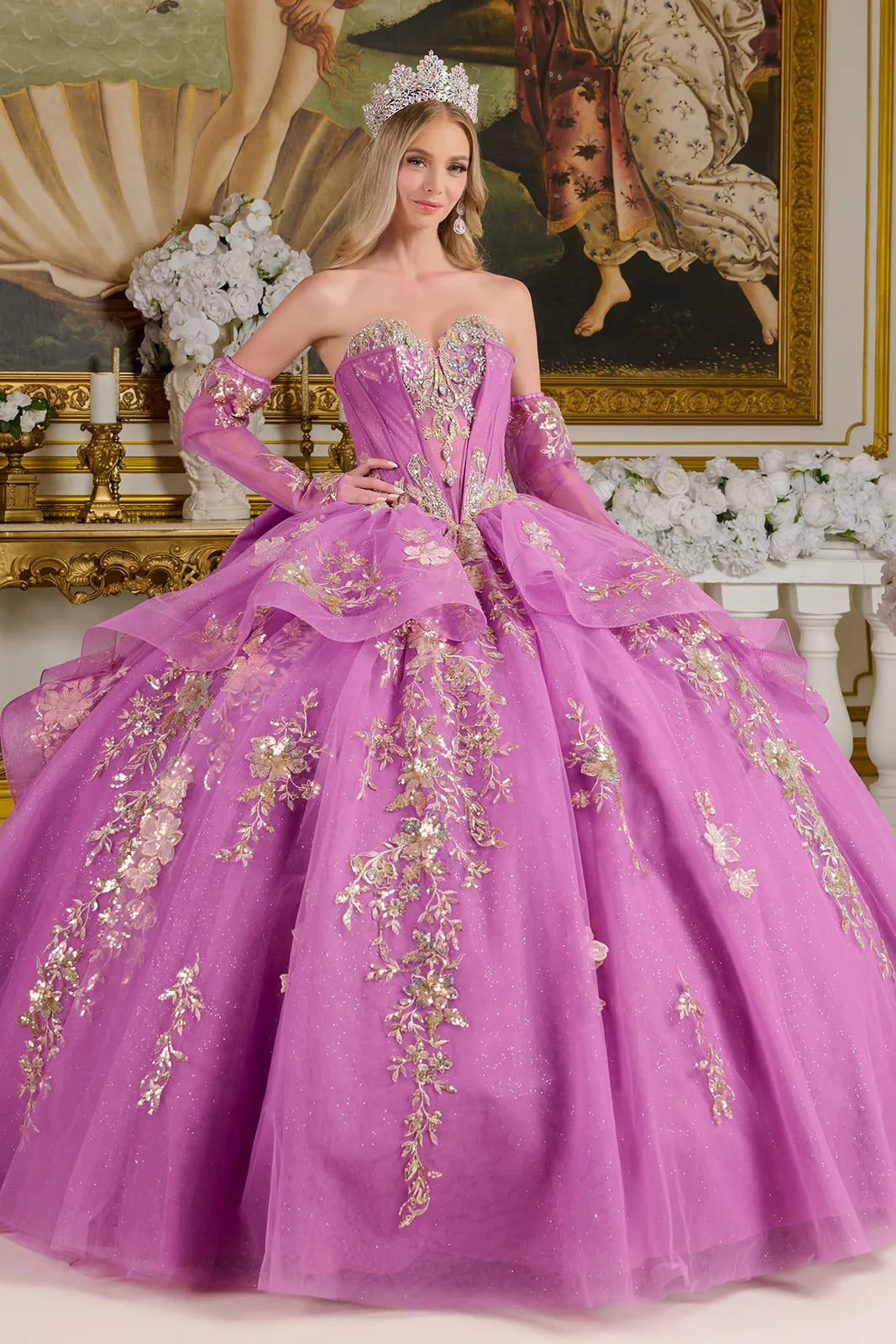 Strapless Long Sleeve Ball Gown by Elizabeth K GL3647
