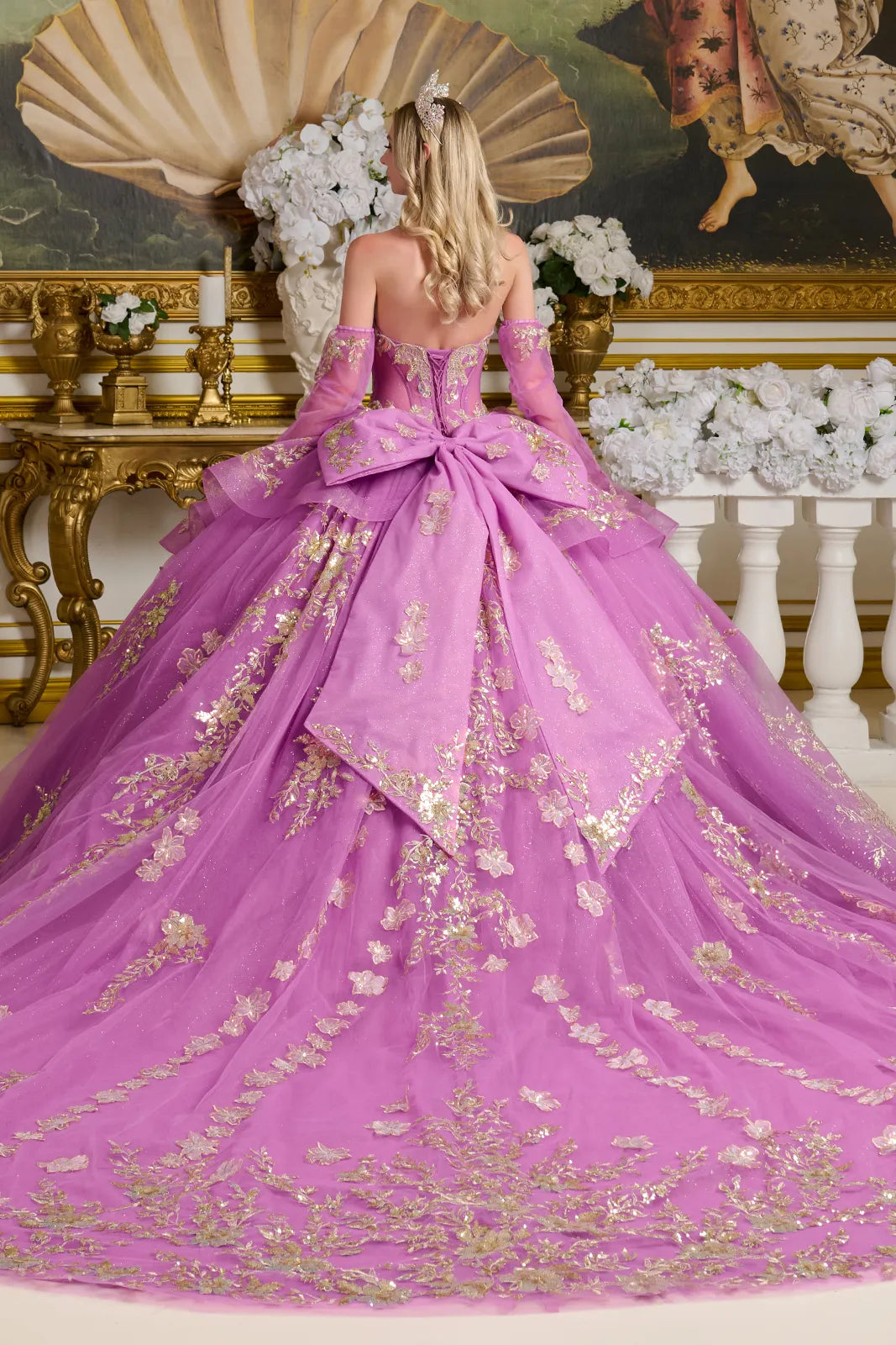 Strapless Long Sleeve Ball Gown by Elizabeth K GL3647