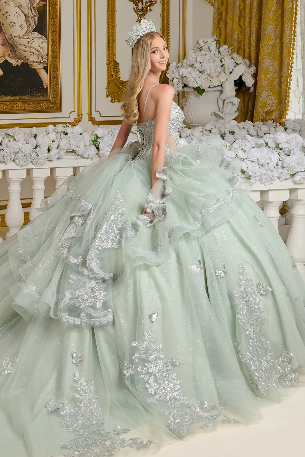 V-Neck Ruffled Ball Gown by Elizabeth K GL3649