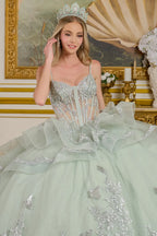 V-Neck Ruffled Ball Gown by Elizabeth K GL3649